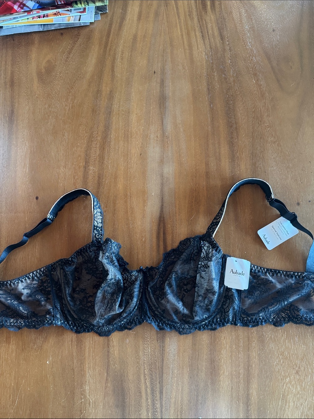 NWT Aubade Black Lace Sheer Underwire Bra 36